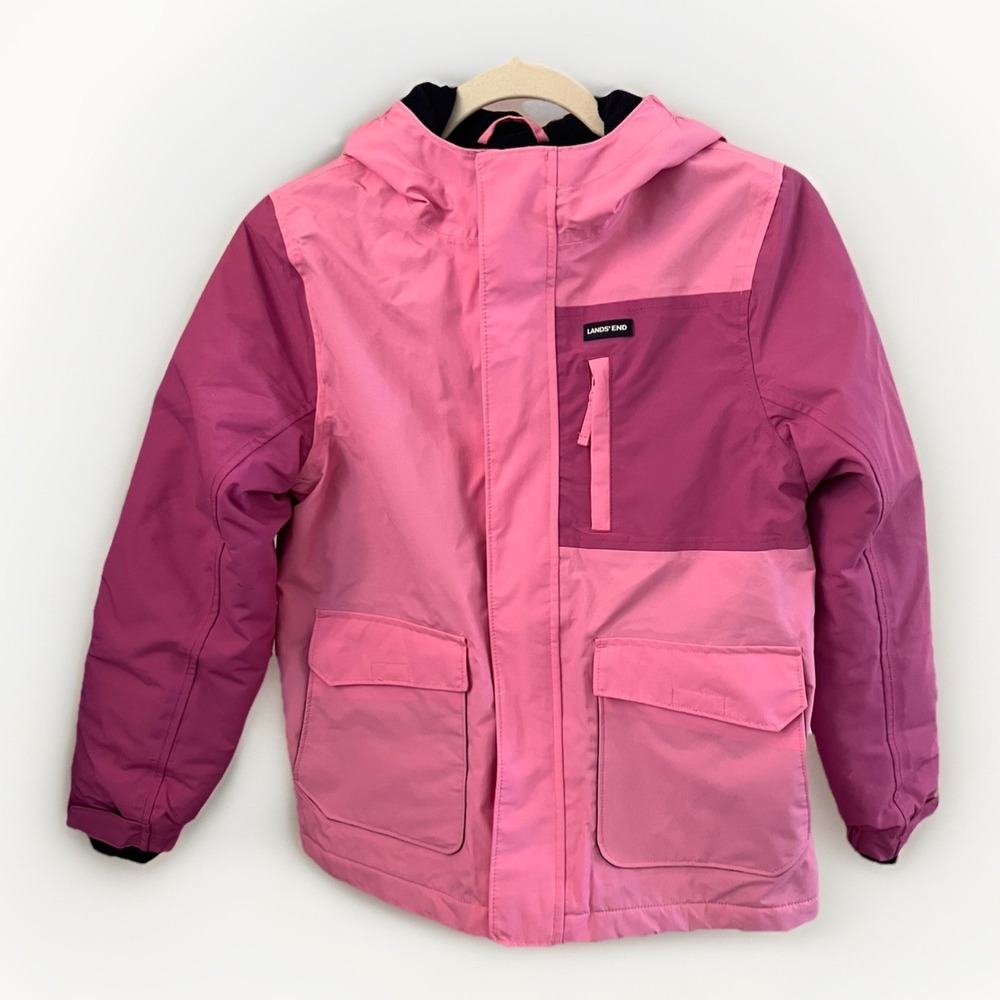 Lands' End Kids 10-12 Waterproof Insulated Fleece Jacket L Pink Purple Winter